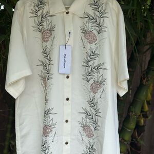 “Caribbean” Cream Pineapple Embroidered Men's Shirt XXL New